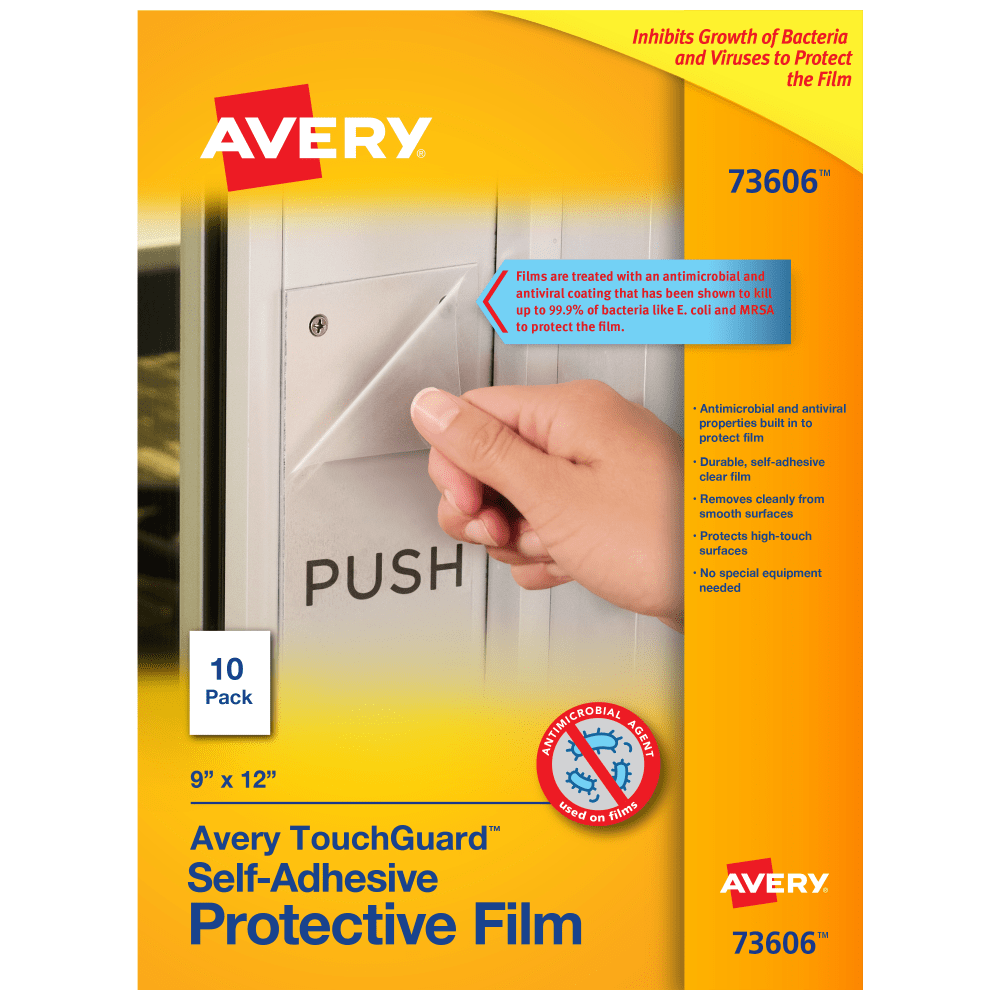 Avery TouchGuard 73606 Protective Film Sheets, 9inH x 12inW, Pack Of 10 Sheets