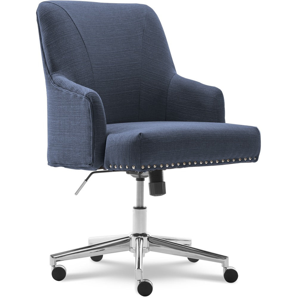 Serta Leighton Home Mid-Back Office Chair, Twill Fabric, Blue/Chrome