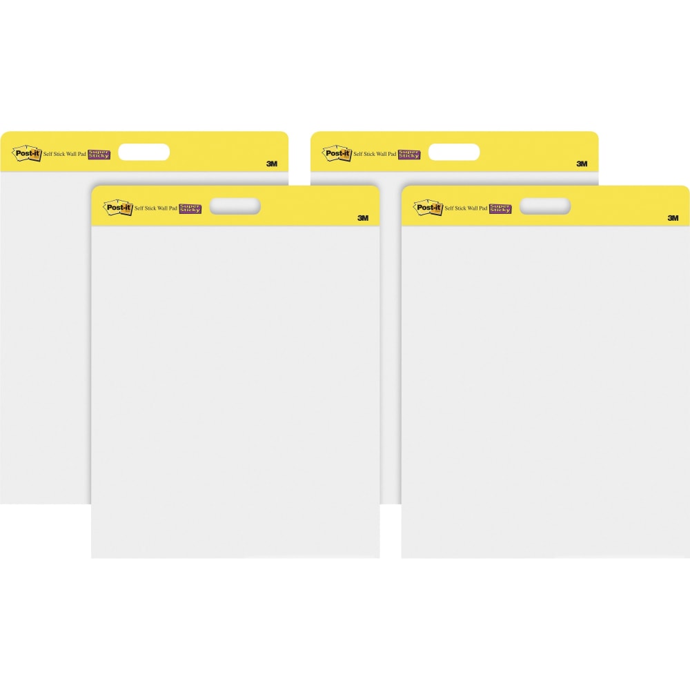 Post-it Self-Stick Plain White Paper Wall Pad - 20 Sheets - Plain - Stapled - 18.50 lb Basis Weight - 20in x 23in - White Paper - Self-adhesive, Repositionable, Bleed Resistant - 4 / Carton