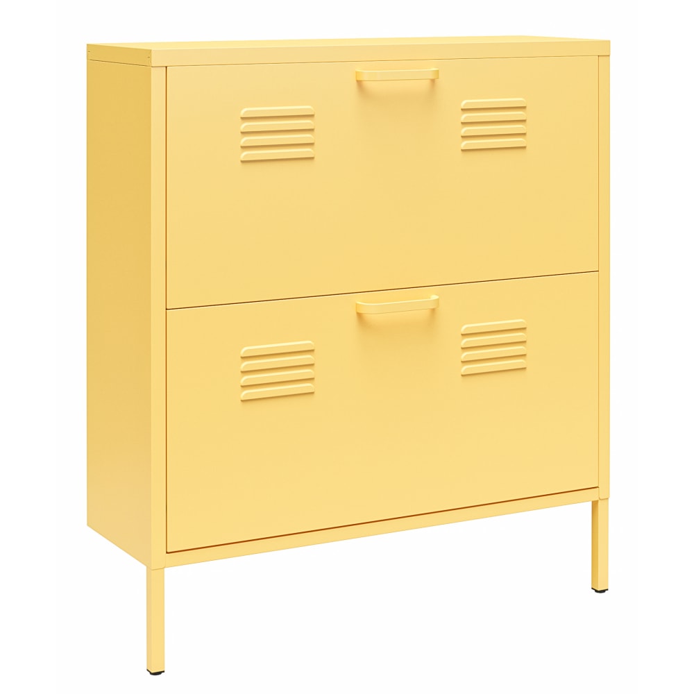 Ameriwood Home Novogratz Cache 2-Door Locker-Style Metal Shoe Storage Cabinet, 35-1/4inH x 31-1/2inW x 10-1/4inD, Yellow