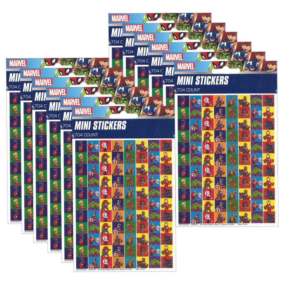 Eureka Mini Stickers, Marvel Super Hero Adventure, 704 Stickers Per Pack, 12 Packs Of Stickers