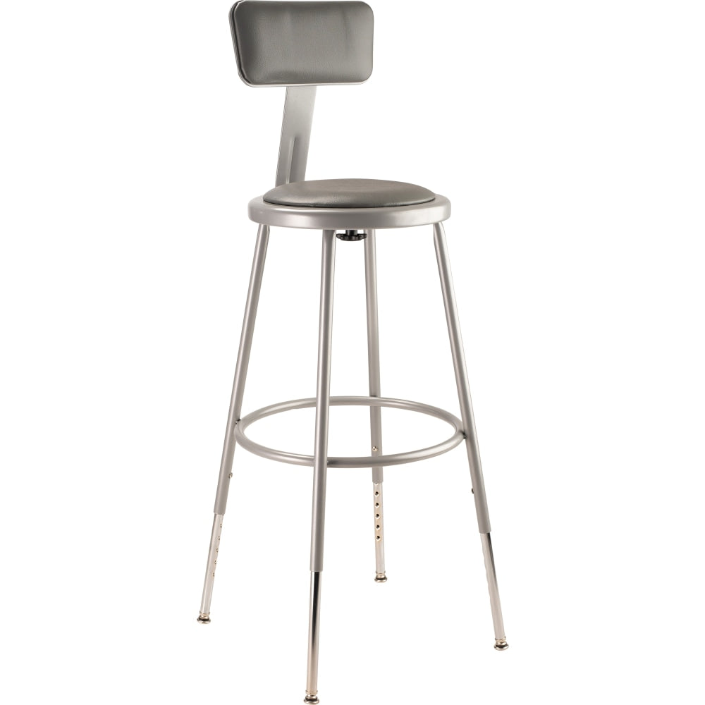 National Public Seating Adjustable Vinyl-Padded Task Stool, With Backrest, 38in -  47-1/2inH, Gray