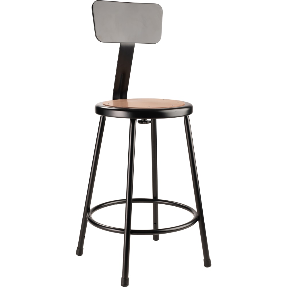 National Public Seating Hardboard Stool With Back, 24inH, Black
