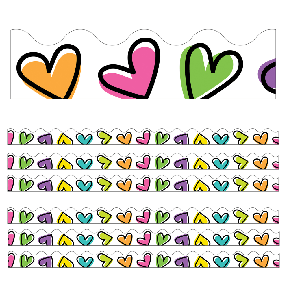 Carson Dellosa Education Scalloped Border, Kind Vibes Doodle Hearts, 39ft Per Pack, Set Of 6 Packs