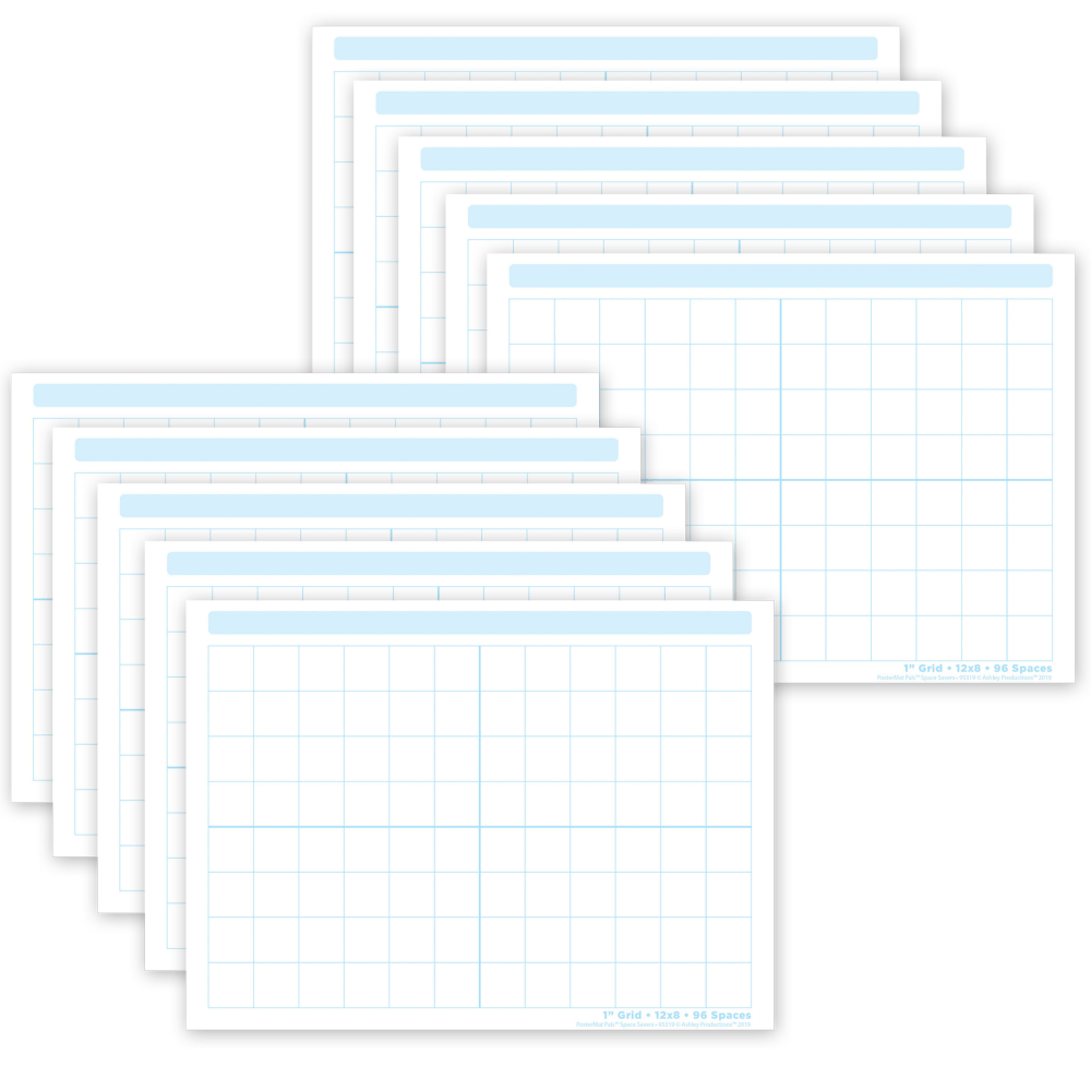 Ashley Productions Smart Poly PosterMat Pals Space Savers, 13in x 9-1/2in, 1in Grid Blocks, Pack Of 10 Pieces