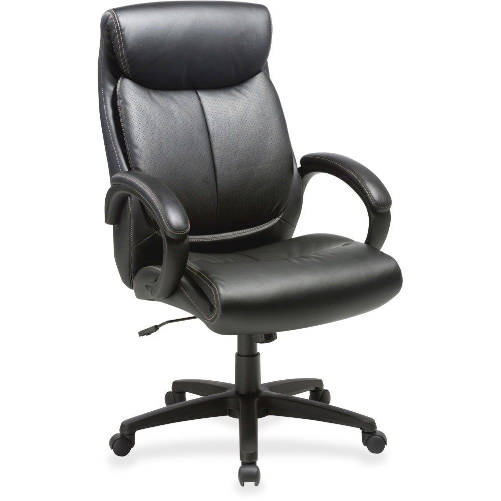 Lorell Ergonomic Bonded Leather High-Back Executive Chair, Loop Arms, Black
