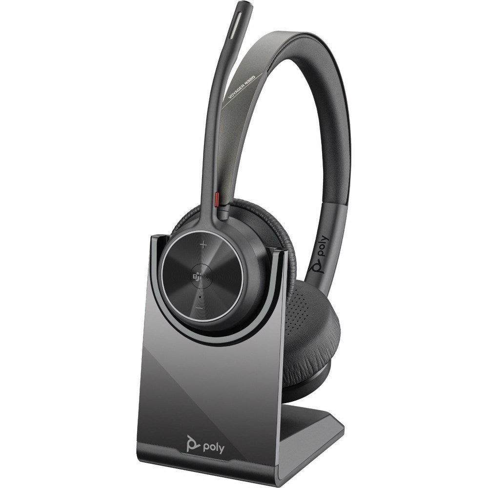 Poly Voyager 4300 UC 4320-M Headset - Google Assistant, Siri - Stereo - Wired/Wireless - Bluetooth - 164 ft - 20 Hz - 20 kHz - On-ear, Over-the-head - Binaural - Ear-cup - 4.92 ft Cable - MEMS Technology, Electret Condenser Microphone