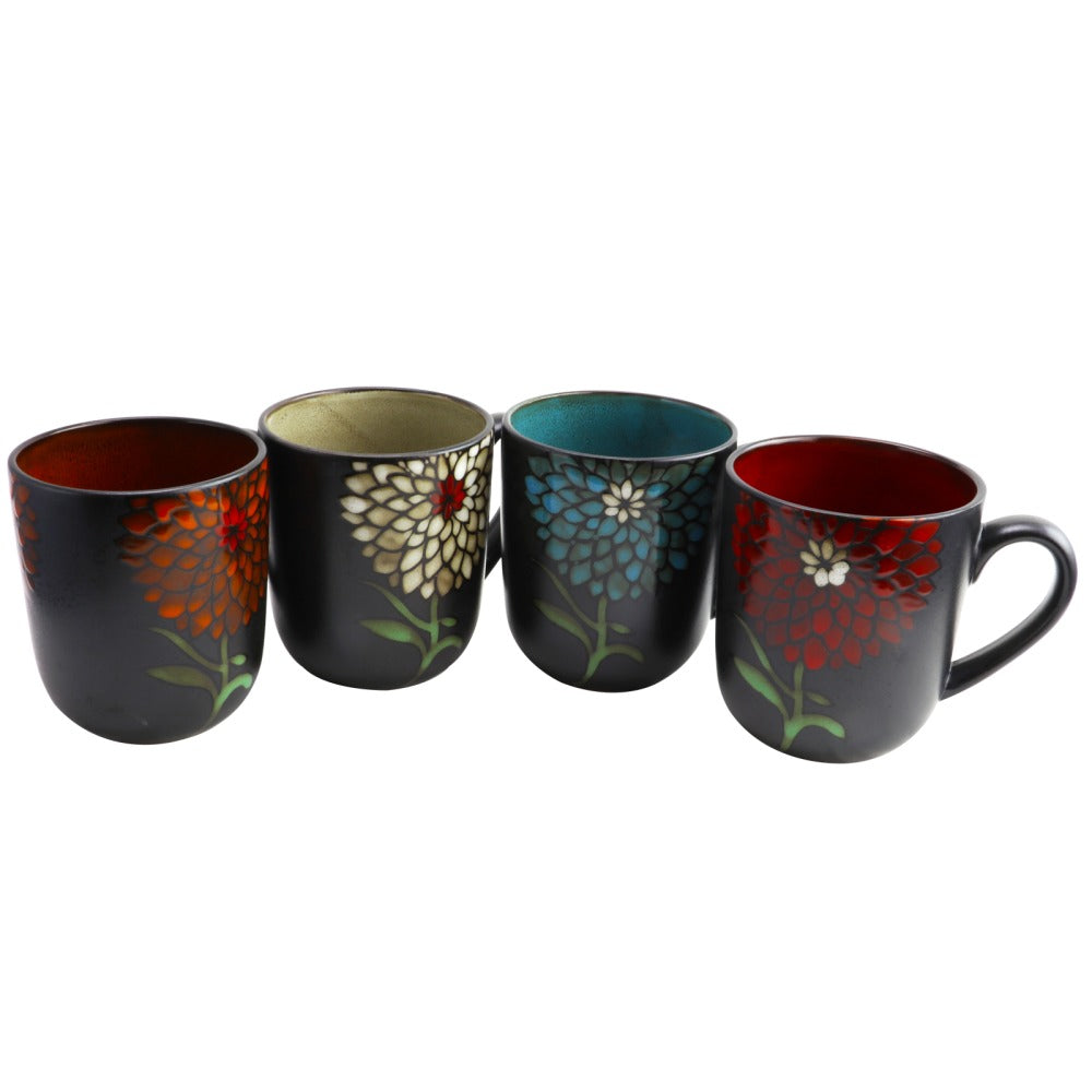 Gibson Home Gardenia Cafe 4-Piece Mug Set, 16 Oz, Assorted Colors