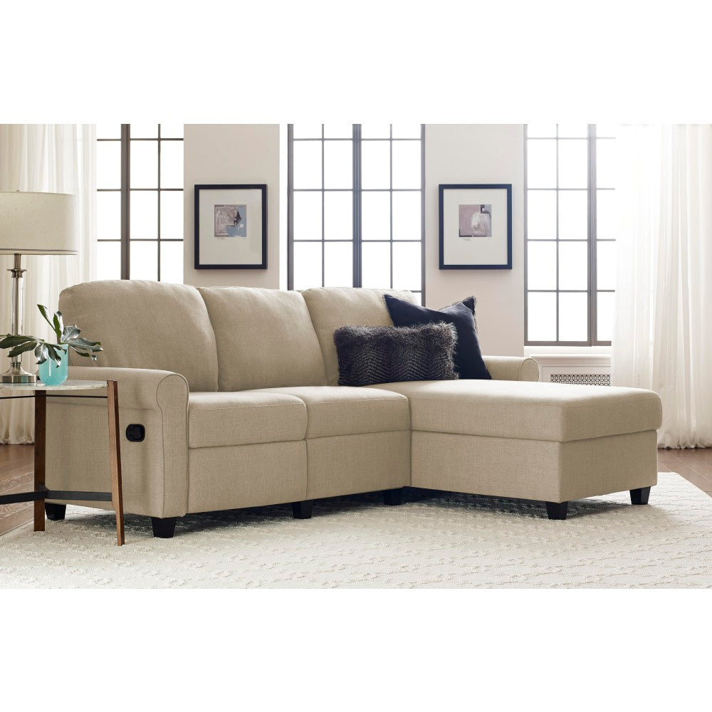 Serta Copenhagen Reclining Sectional With Storage Chaise, Right, Beige/Espresso