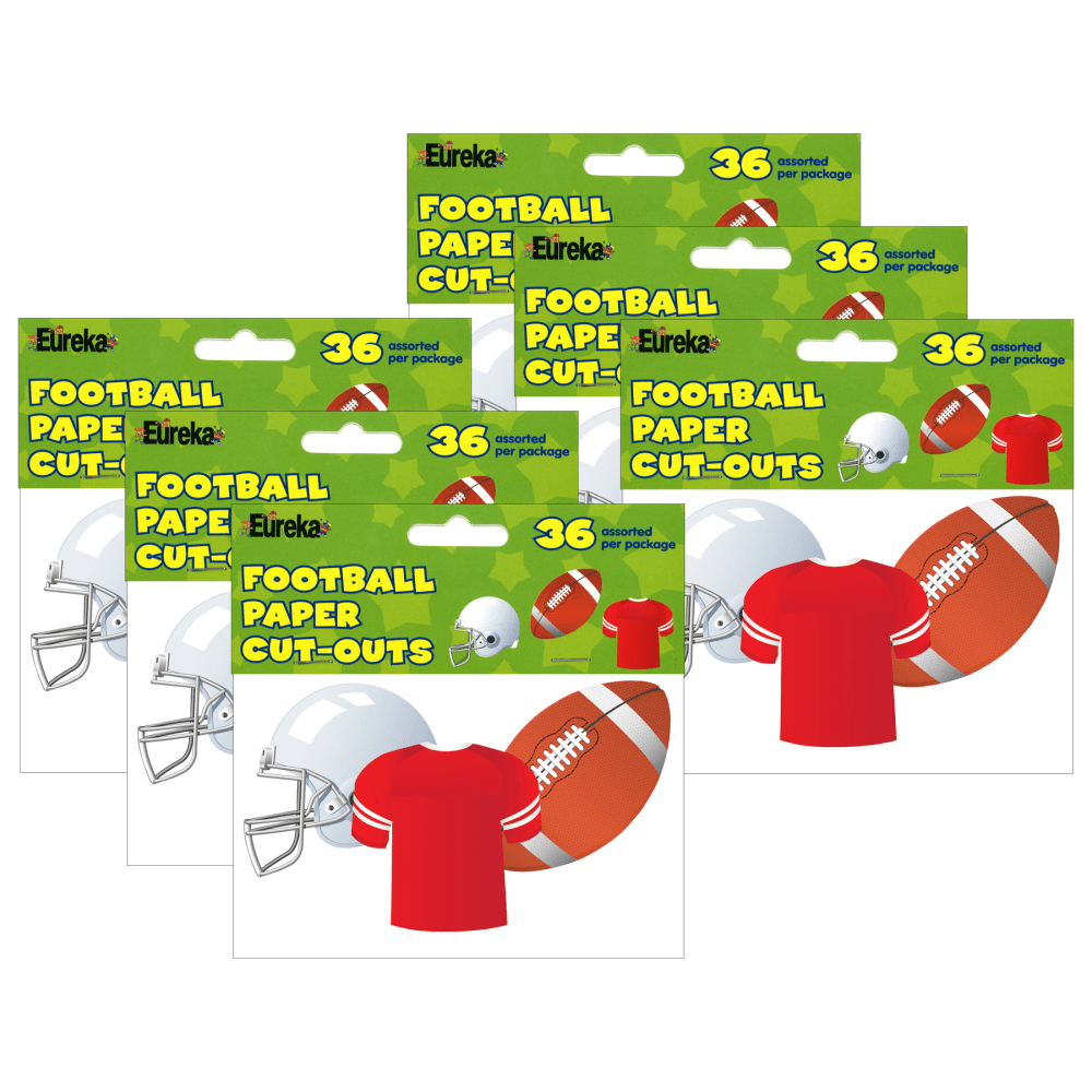 Eureka School Paper Cut Outs, 5in, Football, 36 Cut Outs Per Pack, Set Of 3 Packs