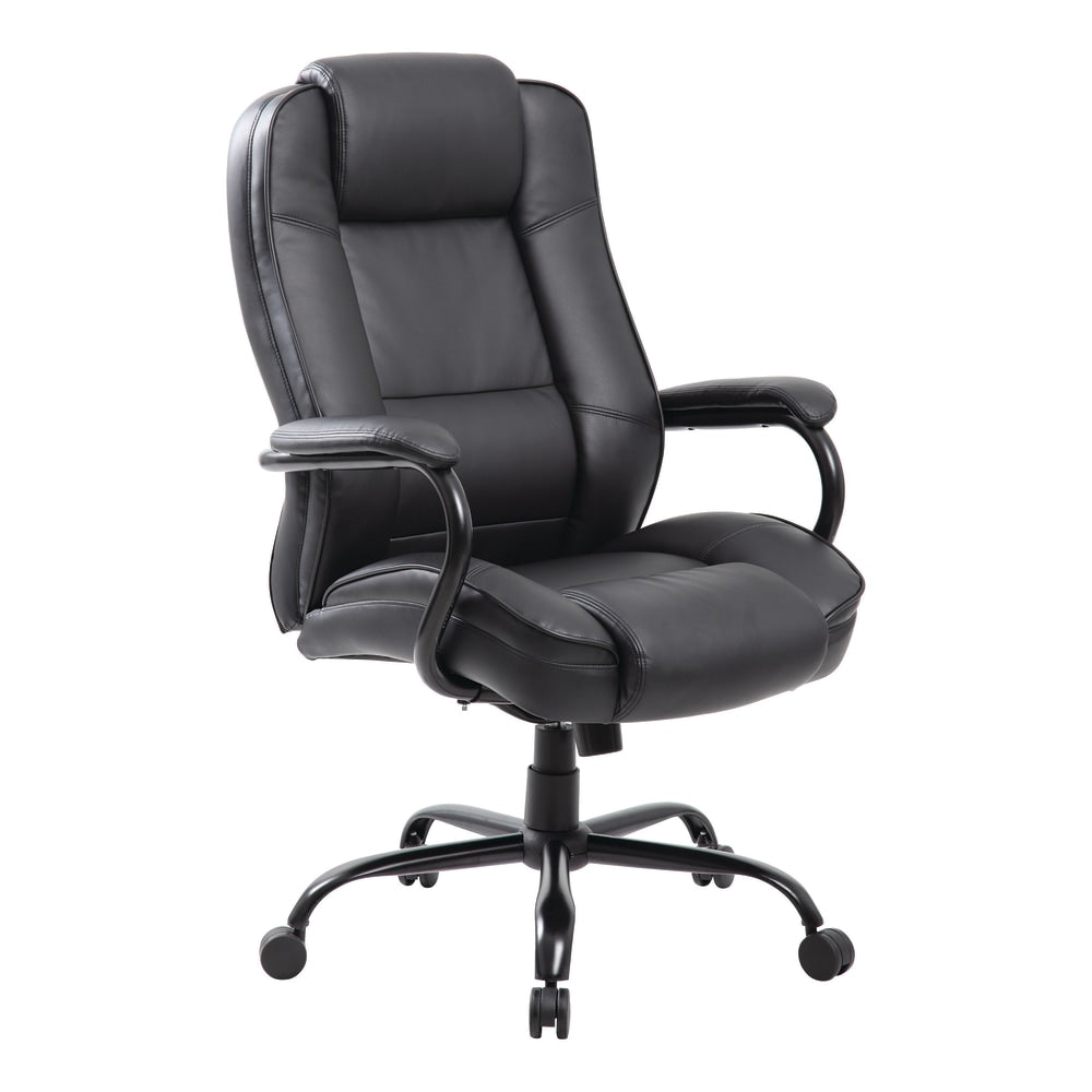 Boss Office Products Heavy-Duty Ergonomic LeatherPlus Bonded Leather High-Back Chair, Black