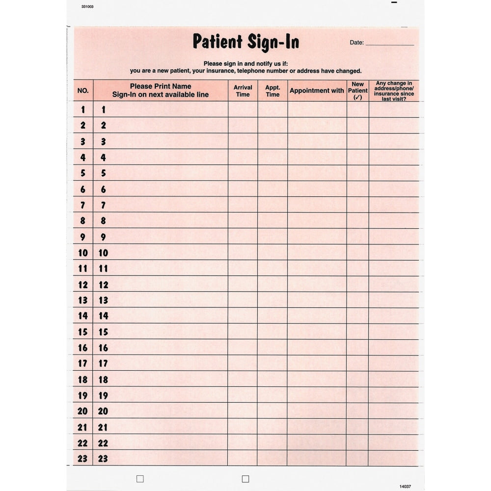 Tabbies Patient Sign-In Label Forms, Salmon, Pack of 125