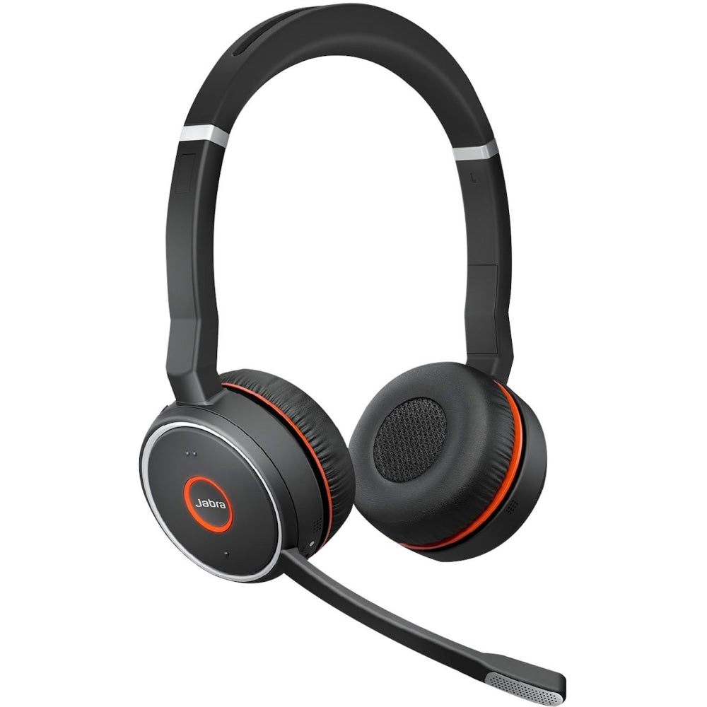 Jabra Evolve 75 Headset - Stereo - Wireless - Bluetooth - 98.4 ft - 150 Hz - 6.80 kHz - On-ear - Binaural - Ear-cup - Noise Cancelling, Uni-directional Microphone - Noise Canceling - Black