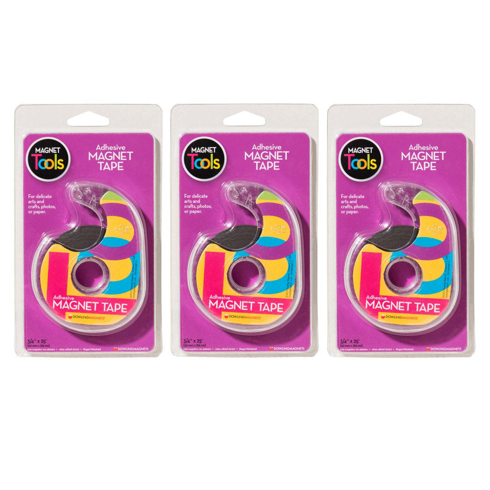 Dowling Magnets Magnet Tape In Dispenser, 3/4in x 25ft, Black, Pack Of 3 Rolls