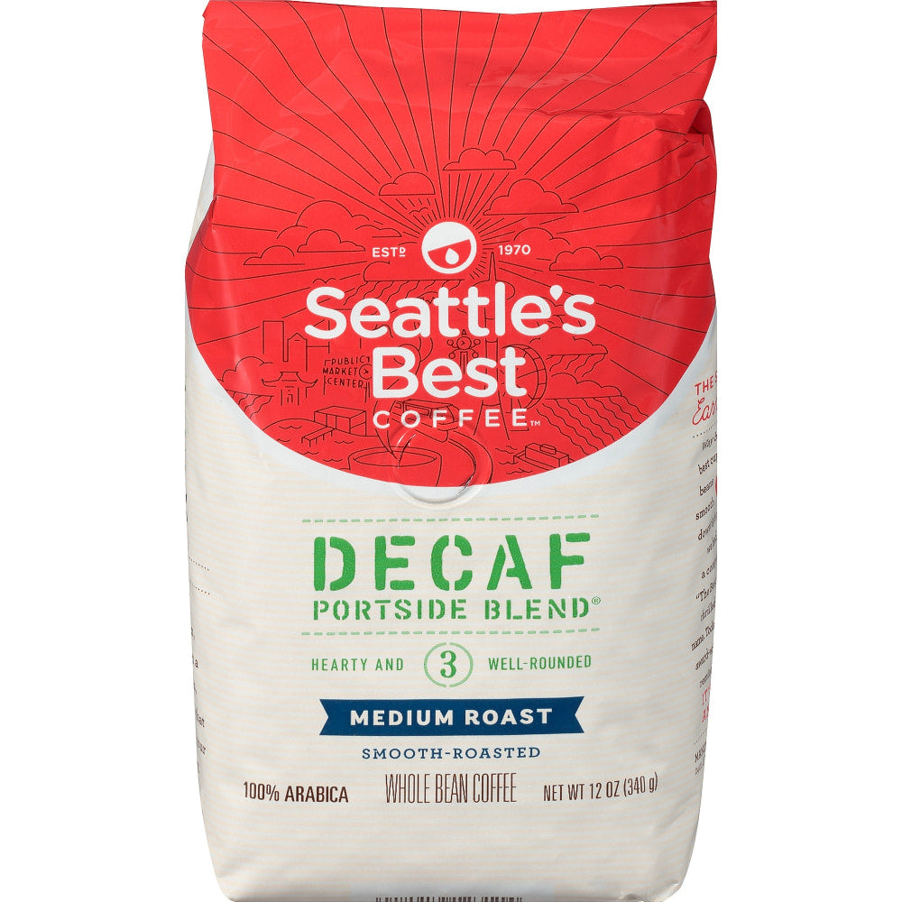 Seattles Best Coffee Ground Coffee, Level 3, Decaffeinated, Medium Roast, Portside Blend, 12 Oz Per Bag