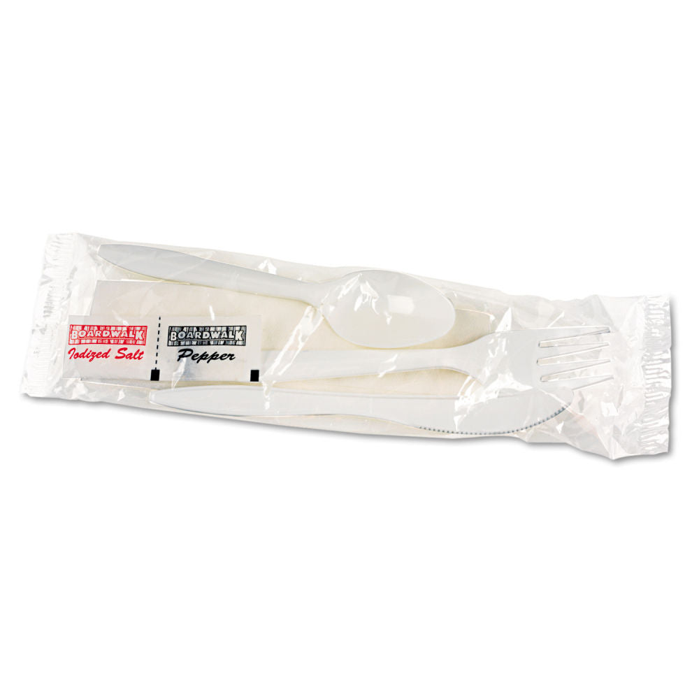 Boardwalk 6-Piece Cutlery Kits, Polypropylene, White, Pack Of 250 Kits
