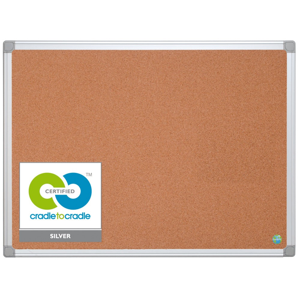 MasterVision Earth Cork Board, 24in x 36in, 80% Recycled, Aluminum Frame With Silver Finish