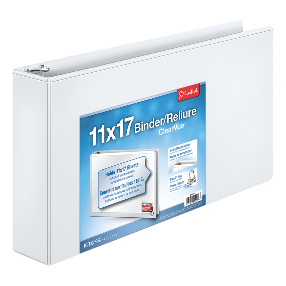Cardinal Slant-D Ring Tabloid ClearVue 3-Ring Binder, 3in D-Rings, 64% Recycled, White