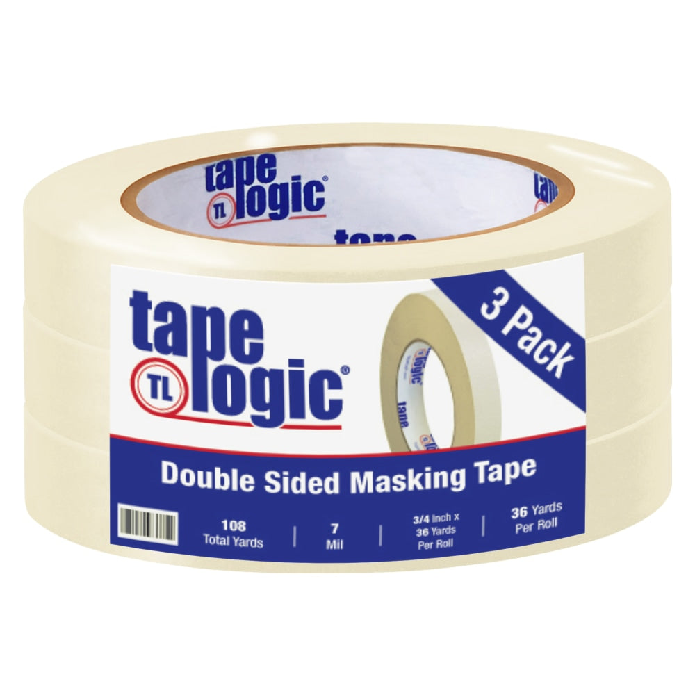 Tape Logic Double-Sided Masking Tape, 3in Core, 0.75in x 108ft, Tan, Case Of 3
