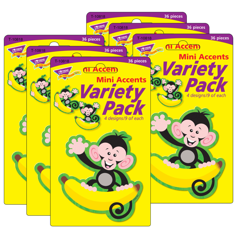 TREND Mini Accents, 3in, Monkeys And Bananas, 36 Accents Per Pack, Set Of 6 Packs