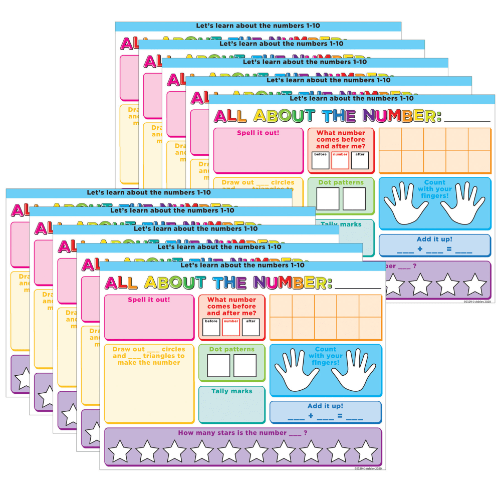 Ashley Productions Smart Poly PosterMat Pals Space Savers, 13in x 9-1/2in, All About The Number, Pack Of 10 Pieces