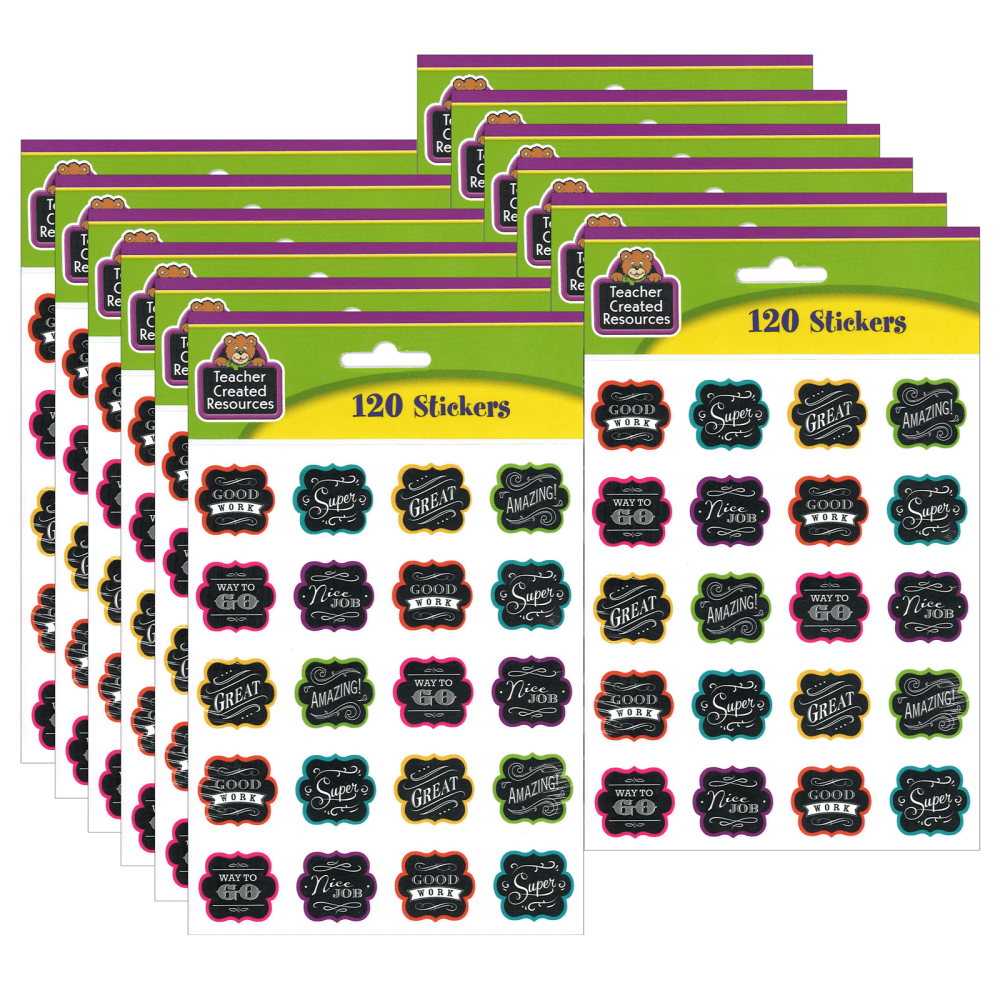 Teacher Created Resources Stickers, Chalkboard Brights, 120 Stickers Per Pack, Set Of 12 Packs