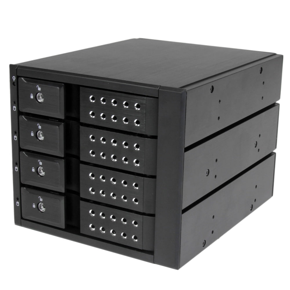StarTech.com 4 Bay Aluminum Trayless Hot Swap Mobile Rack Backplane for 3.5in SAS II/SATA III - 6 Gbps HDD - Connect and hot swap four 3.5in SATA III or SAS II hard drives to your computer system in three 5.25in bays, with support for SATA 6 Gbps