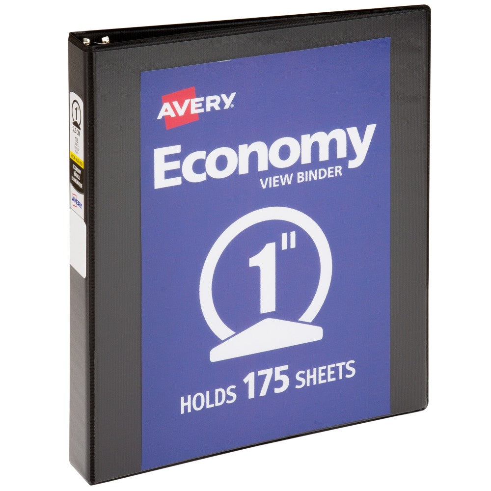 Avery Economy View 3 Ring Binder, 1 Inch Round Rings, Black, 1 Binder