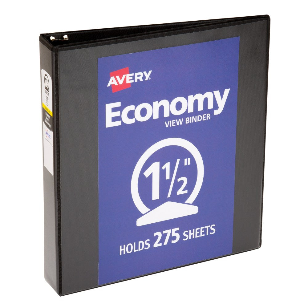 Avery Economy View 3-Ring Binder, 1 1/2in Round Rings, Black