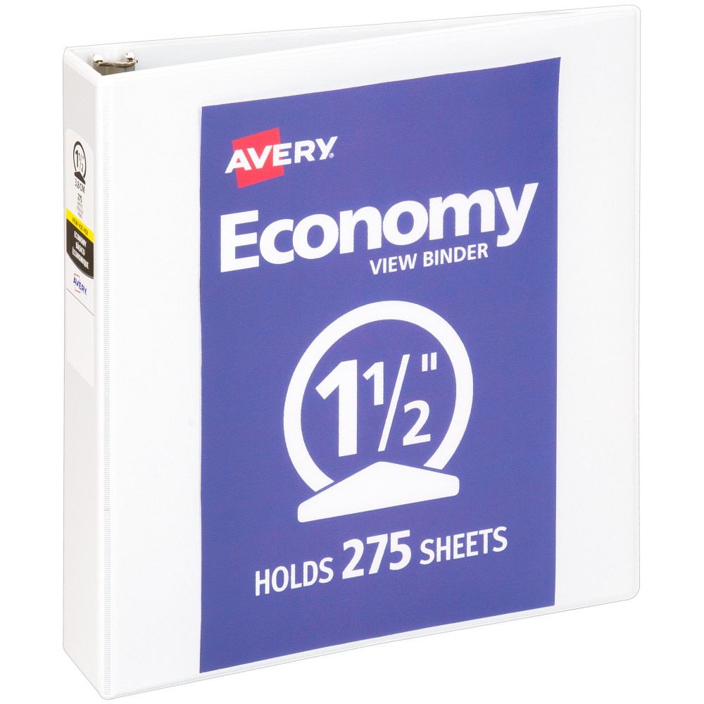 Avery Economy View 3 Ring Binder, 1.5in Round Rings, White, 1 Binder