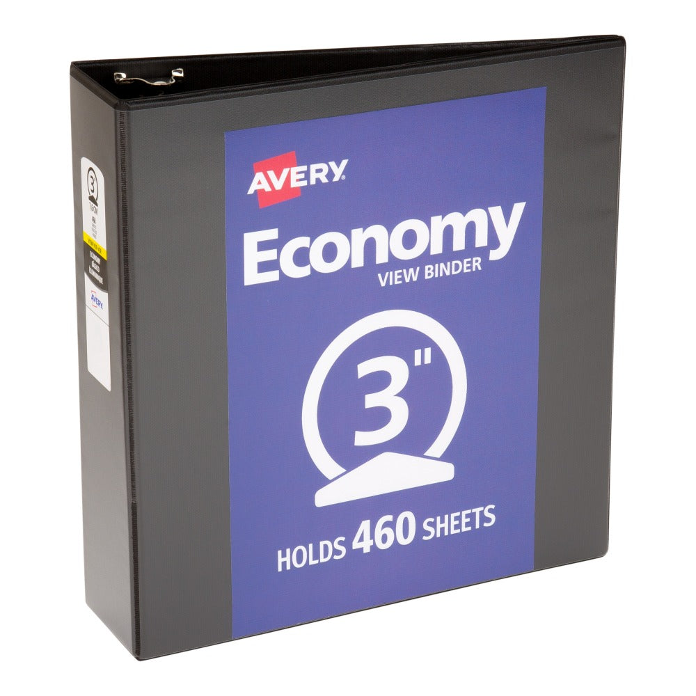 Avery Economy View 3-Ring Binder, 3in Round Rings, Black