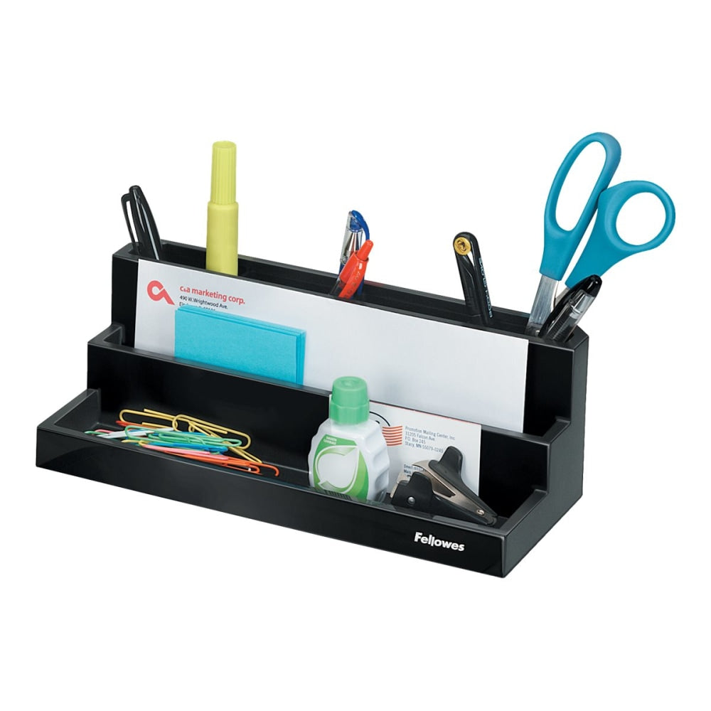 Fellowes Designer Suites 7-Compartment Organizer, 3 15/16inH x 11 1/8inW x 5inD, Black Pearl