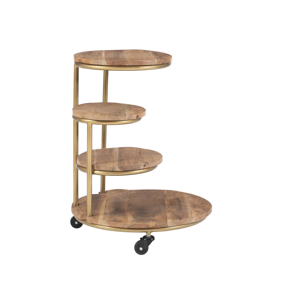 Powell Carpio 4-Tier Plant Stand Table With Wheels, 27inH x 20-3/4inW x 20-3/4inD, Gold/Natural