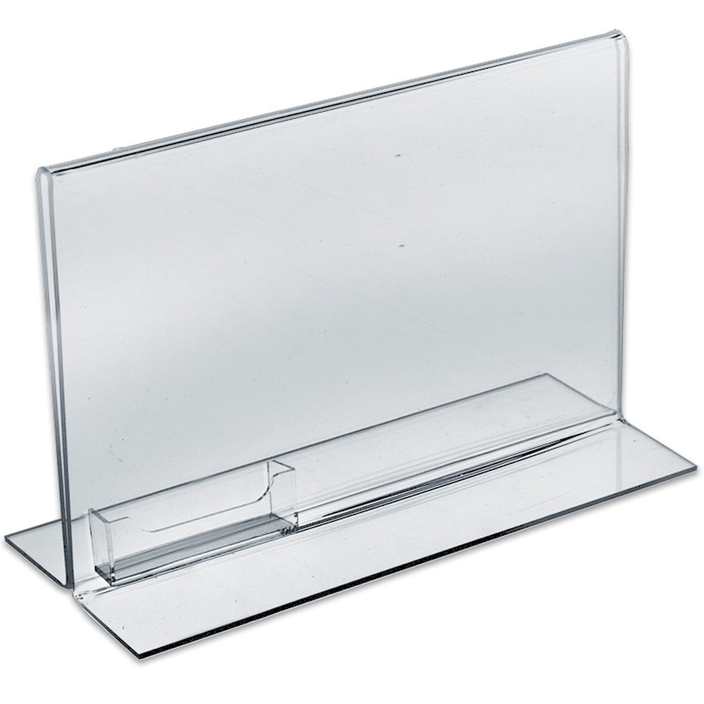 Azar Displays Double-Foot Acrylic Sign Holders With Attached Business Card Pockets, 8 1/2in x 11in, Clear, Pack Of 10