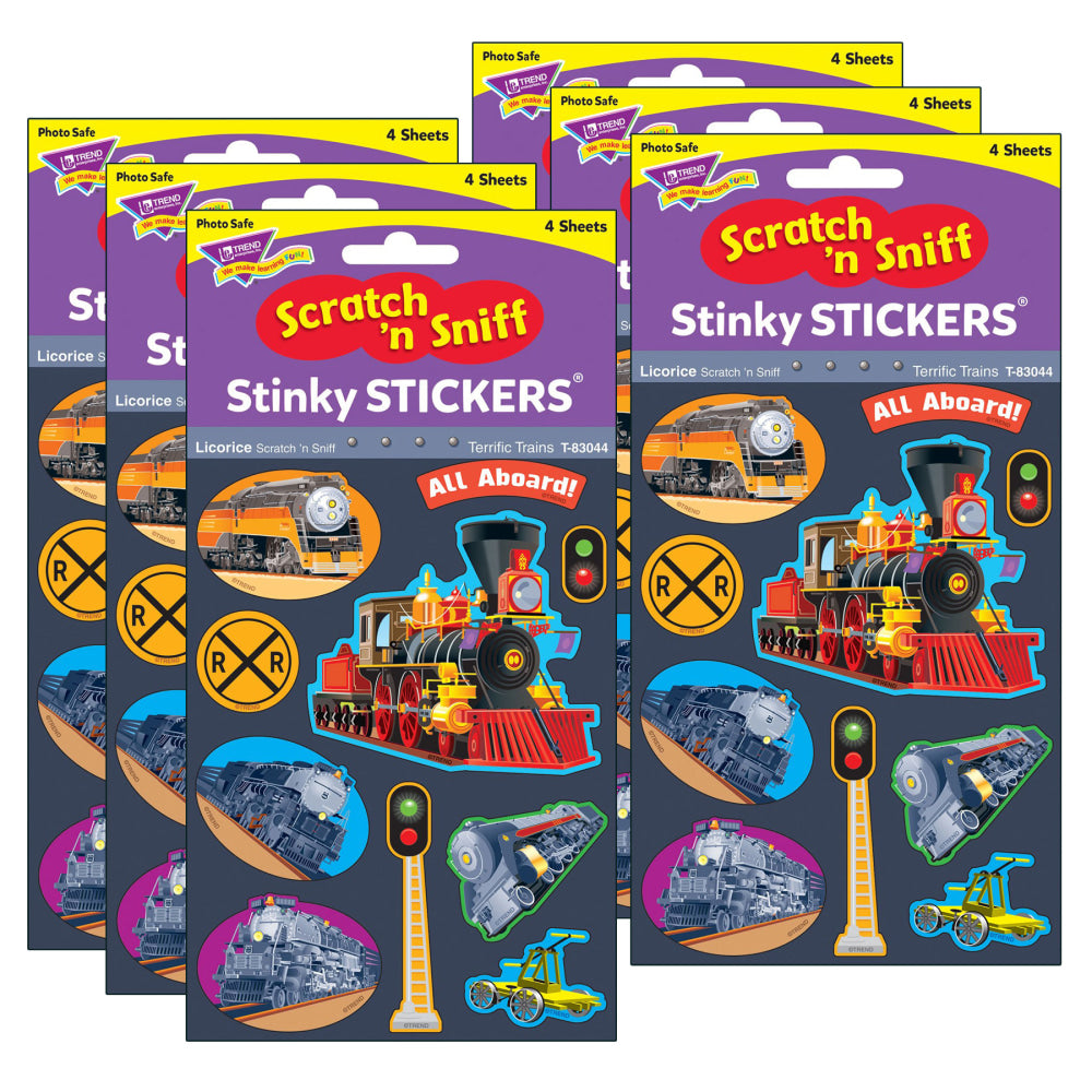 Trend Stinky Stickers, Terrific Trains/Licorice, 40 Stickers Per Pack, Set Of 6 Packs