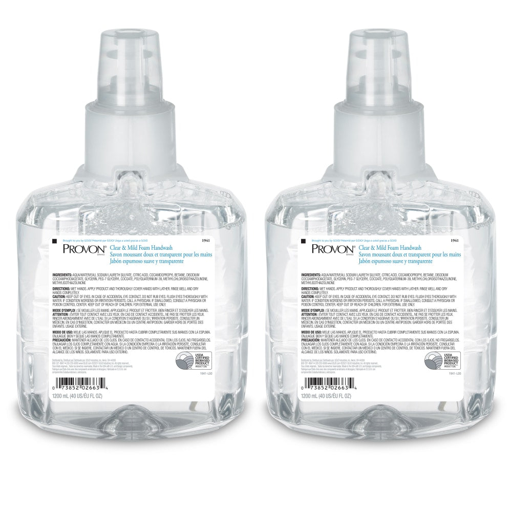 GOJO PROVON LTX-12 Clear & Mild Foam Hand Wash Soap, Unscented, 40.5 Oz, Carton Of 2 Refills