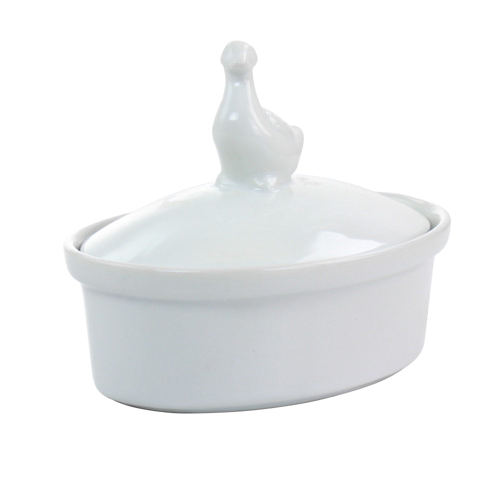 Martha Stewart Ceramic Oval Goose Container With Lid, 2inH x 4-1/4inW x 5-3/4inD, White