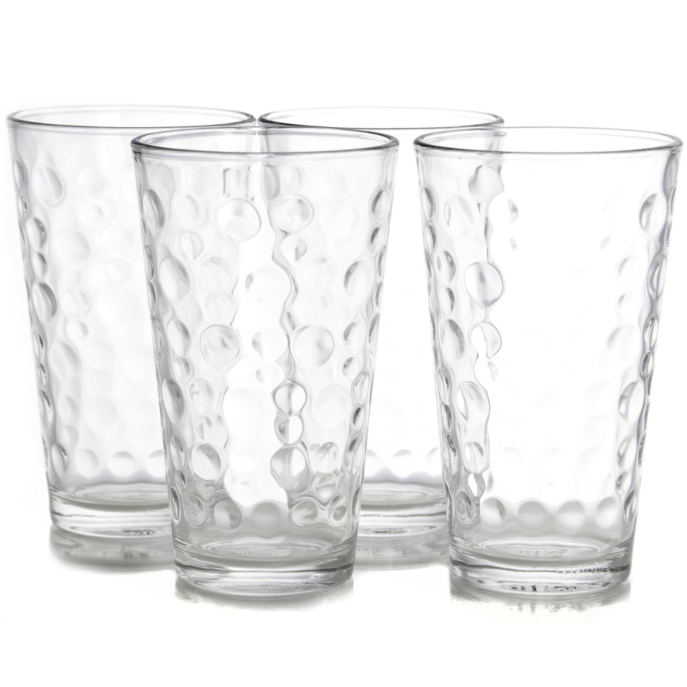 Gibson Home Great Foundations 4-Piece Tumbler Set, 16 Oz, Bubble Pattern, Clear