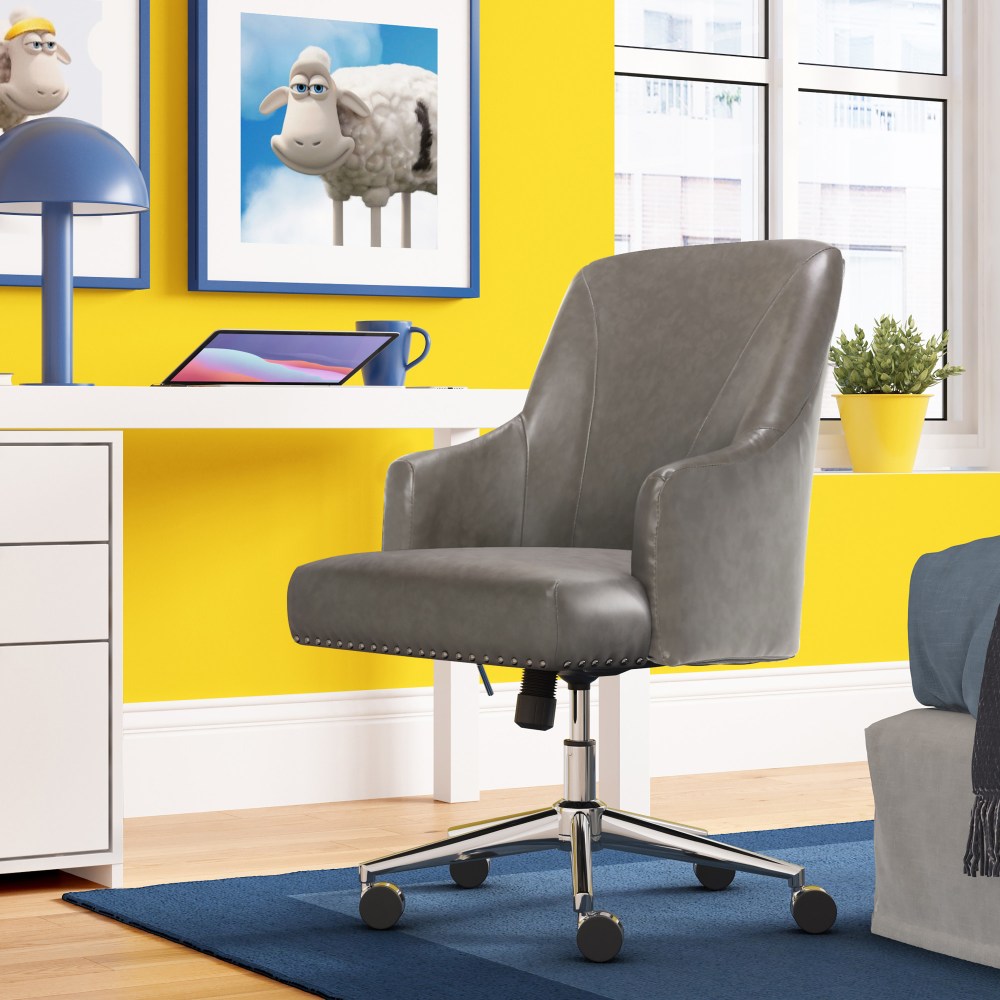 Serta Leighton Home Bonded Leather Mid-Back Office Chair, Gray/Chrome