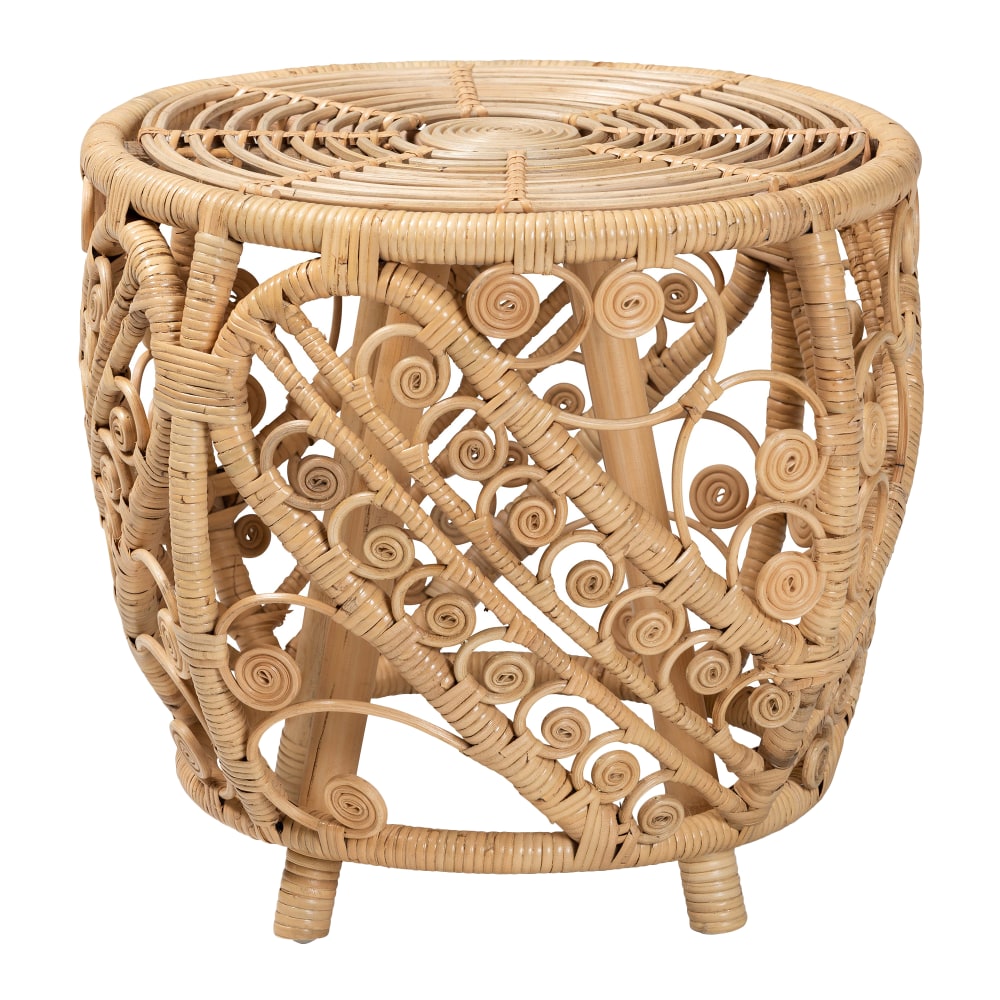 bali & pari Edena Modern Bohemian Rattan End Table, 18-1/2inH x 20-1/2inW x 20-1/2inD, Natural Brown