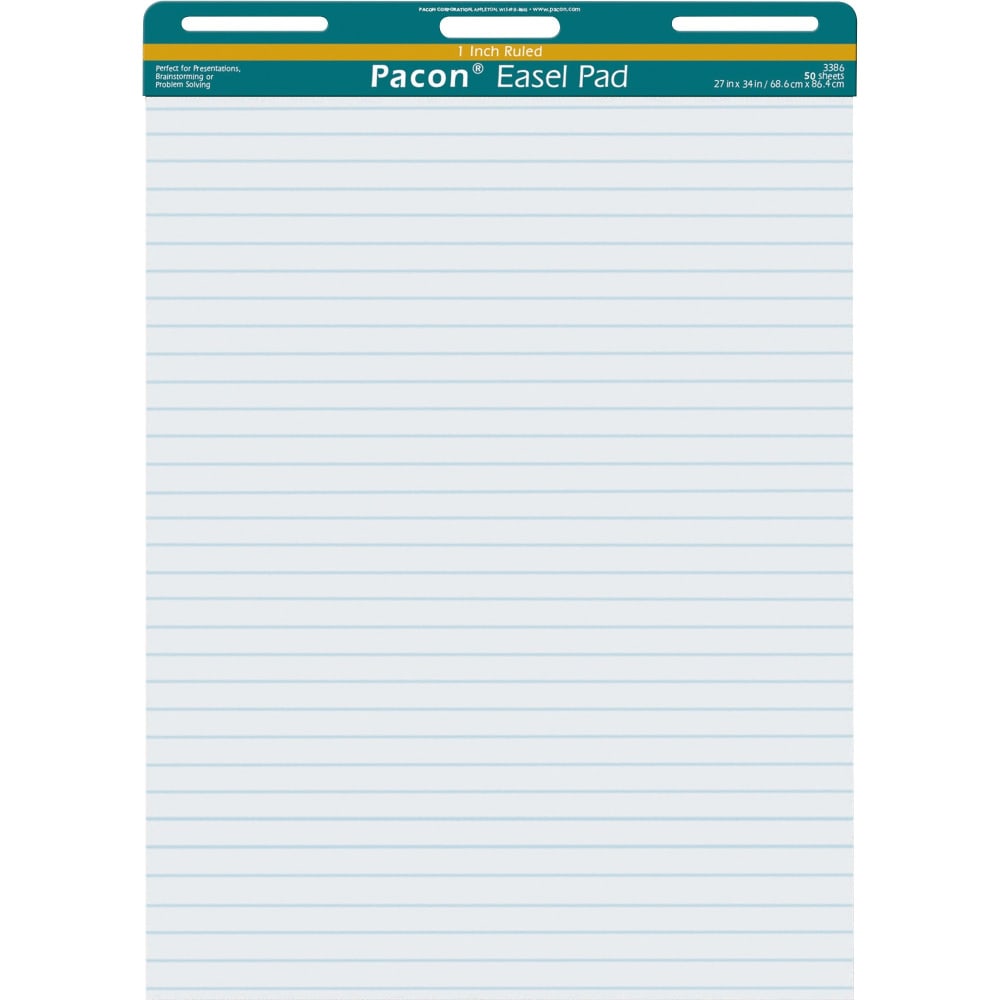 Pacon Ruled Easel Pads - 50 Sheets - Stapled/Glued - Front Ruling Surface - Ruled - 1in Ruled - 27in x 34in - White Paper - Chipboard Cover - Perforated, Bond Paper - 50 / Pad