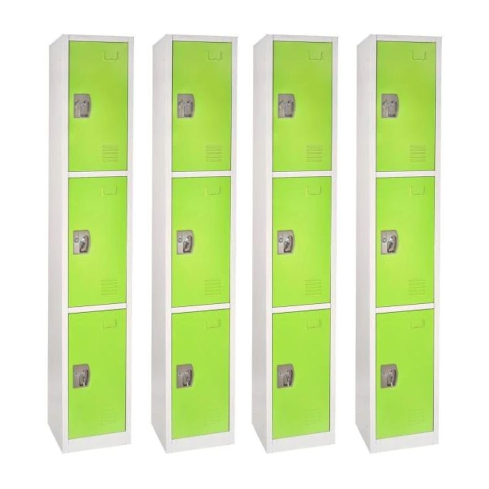 Alpine Large 3-Tier Steel Lockers, 72inH x 12inW x 12inD, Green, Pack Of 4 Lockers