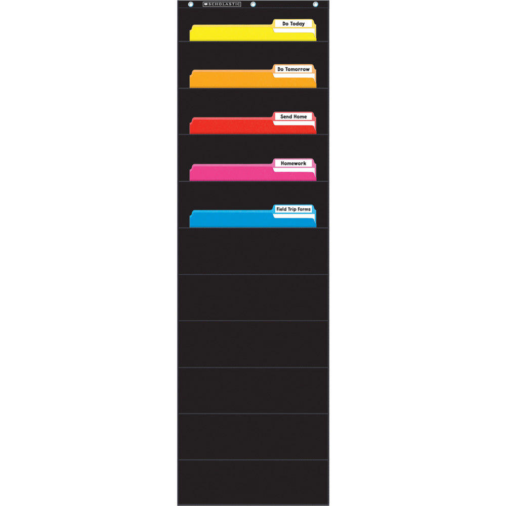 Scholastic Teacher Resources Pocket Chart, File Organizer, 14in x 46 1/2in, Black, Kindergarten to Grade 5