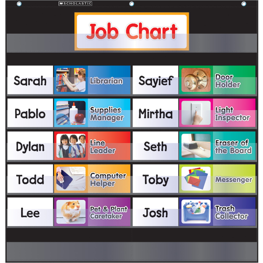 Scholastic Teacher Resources Pocket Chart, Class Jobs, 26 1/2in x 27 1/2in, Black, Kindergarten to Grade 5