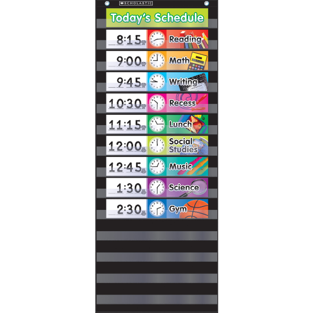 Scholastic Teacher Resources Pocket Chart, Daily Schedule, 13in x 33in, Black, Kindergarten to Grade 5