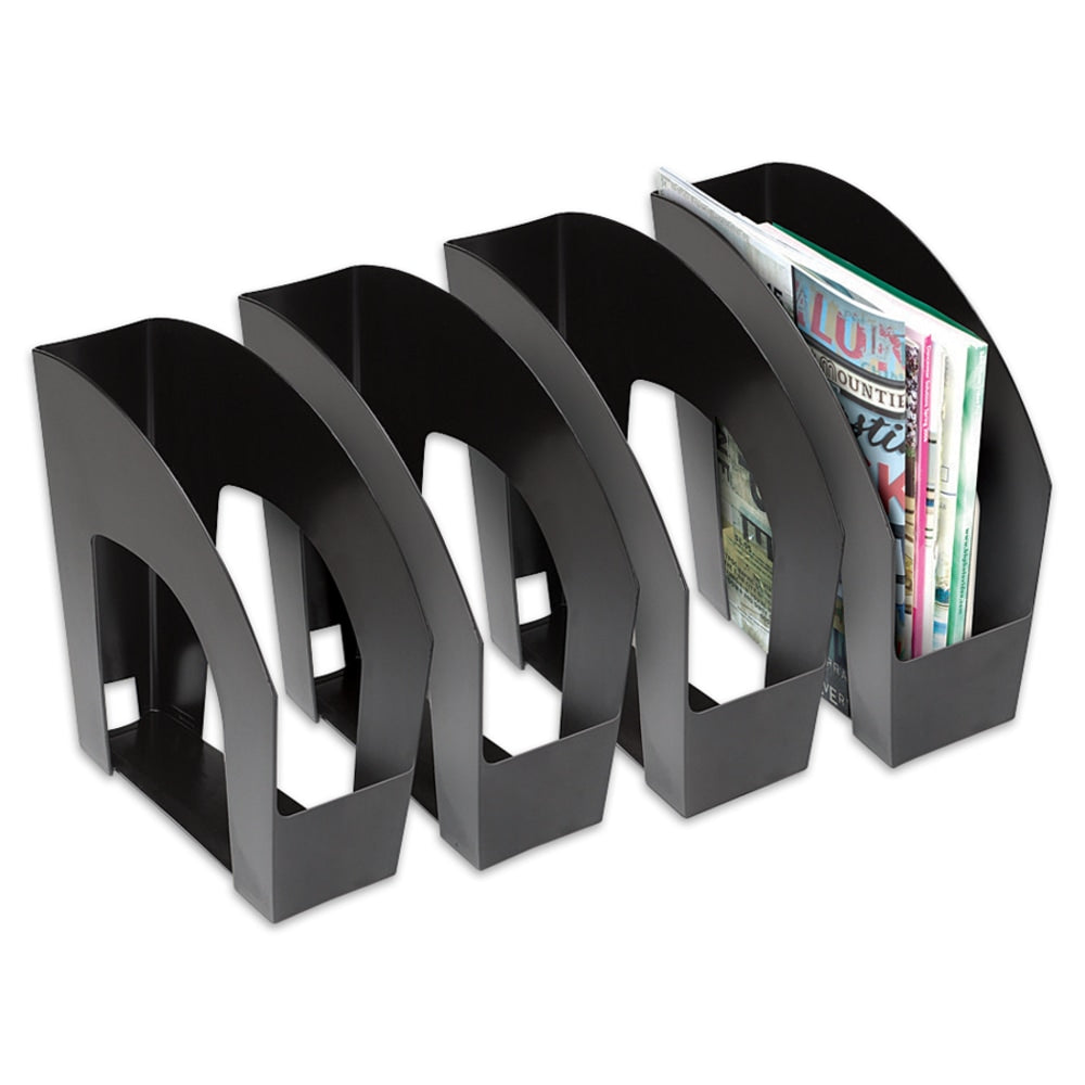 Office Depot Brand Arched Plastic Magazine Files, Pack Of 4, Black