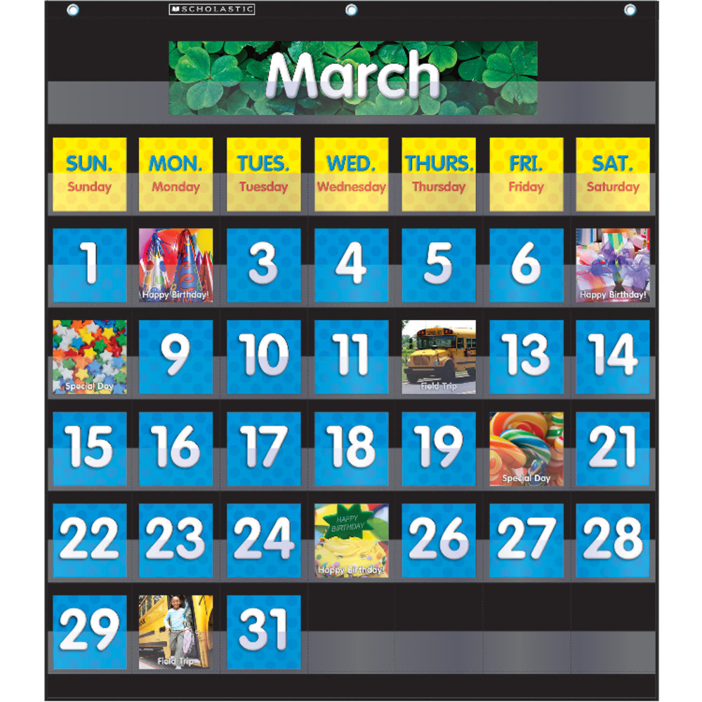Scholastic Teacher Resources Pocket Chart, Monthly Calendar, 25in x 27 3/4in, Black, Kindergarten to Grade 5
