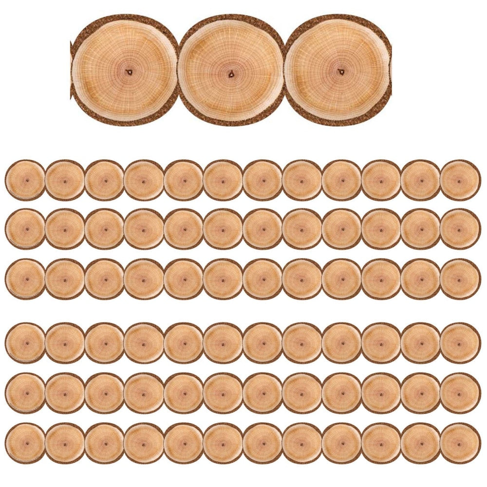 Eureka School Extra-Wide Deco Trim, A Close-Knit Class Natural Wood Circles, 37' Per Pack, Set Of 6 Packs