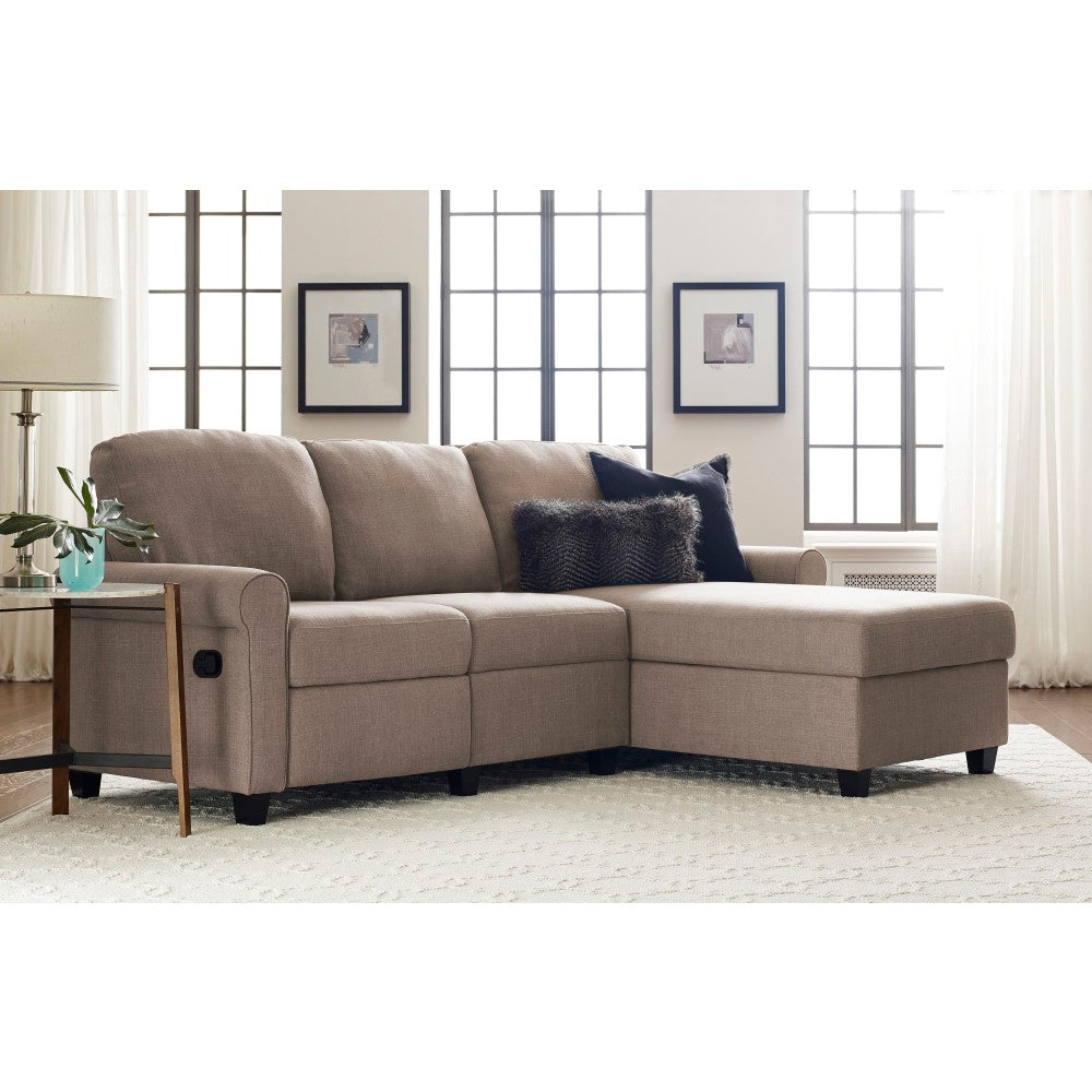 Serta Copenhagen Reclining Sectional With Storage Chaise, Right, Warm Oatmeal/Espresso