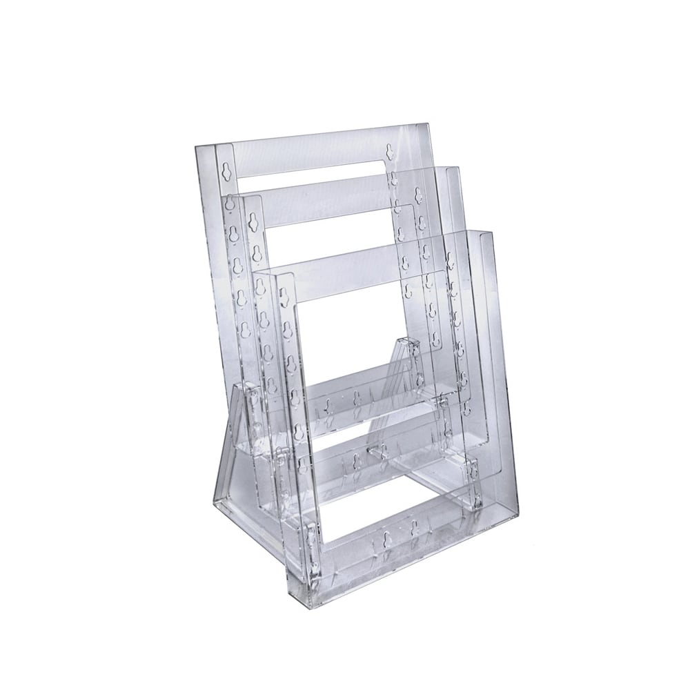 Azar Displays Tiered Modular 3-Pocket Crystal Styrene Brochure Holders, 14 3/4inH x 9inW x 7inD, Clear, Pack Of 2
